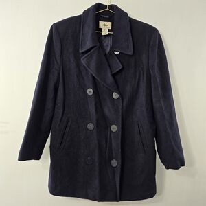 LL Bean Cashmere Wool Peacoat Dark Navy Blue Soft Winter Jacket Sz 10 L.L. Bean